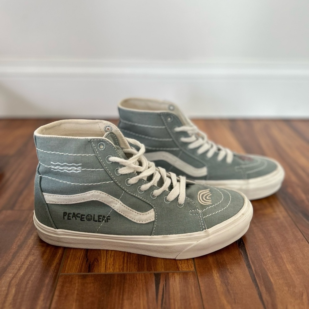 green embroidered high top vans